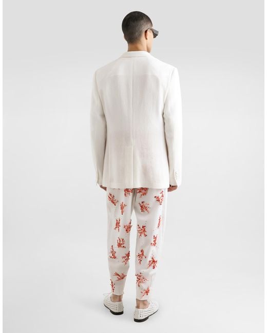 Dolce & Gabbana White Long-Sleeved Linen Shirt With Cardigan Buttoning for men
