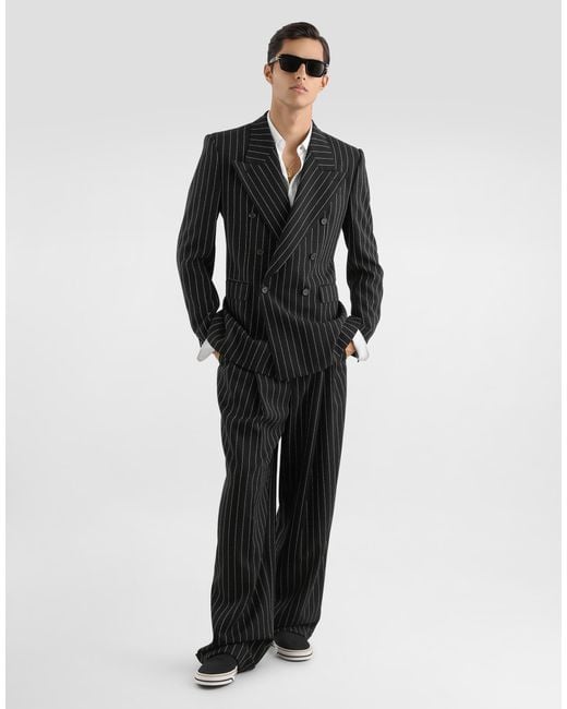 Dolce & Gabbana Black Chalk-Stripe Wool Trousers for men