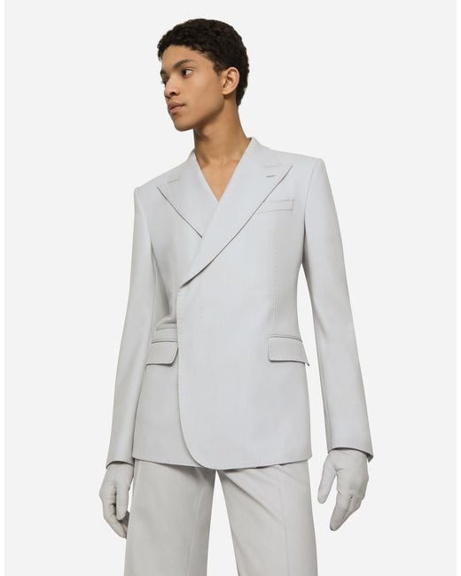 メンズ Dolce & Gabbana ダブルブレストブレザー シチリアフィット ストレッチウール Gray