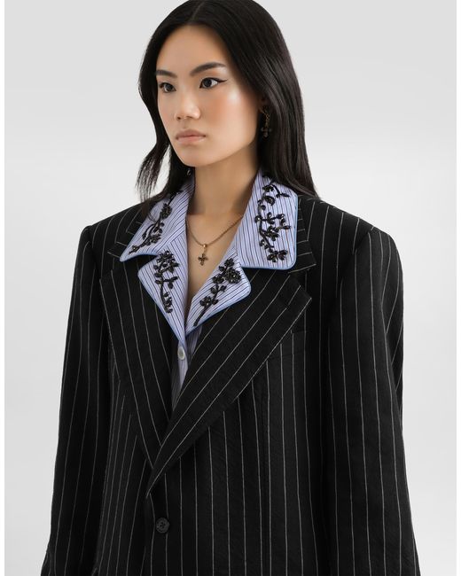 Dolce & Gabbana Black Sicilia Single-Breasted Pinstripe Jacket