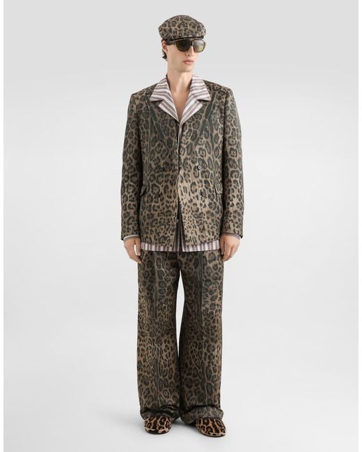 Dolce & Gabbana Multicolor Leopard- Jacquard Trousers for men