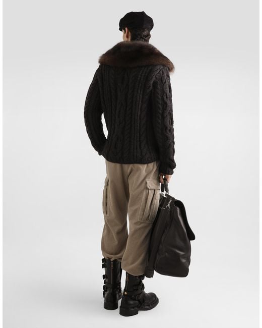 Dolce & Gabbana Black Wool Pullover With Fur Collar for men