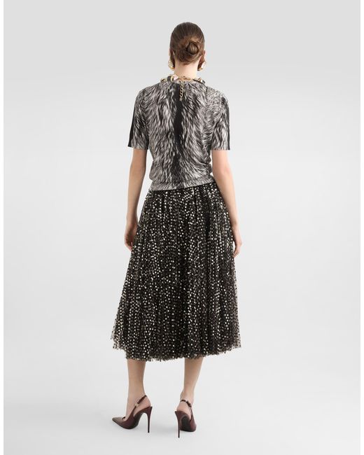 Dolce & Gabbana Black Tulle Midi Circle Skirt With Micro-Sequin Embroidery