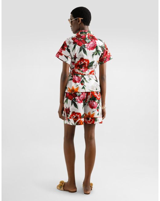 Dolce & Gabbana Red Bluse Vanity Aus Popeline Mit Blumenprint