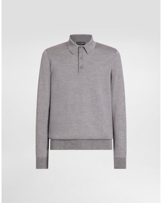 Dolce & Gabbana Gray Knit Cashmere Polo Shirt for men