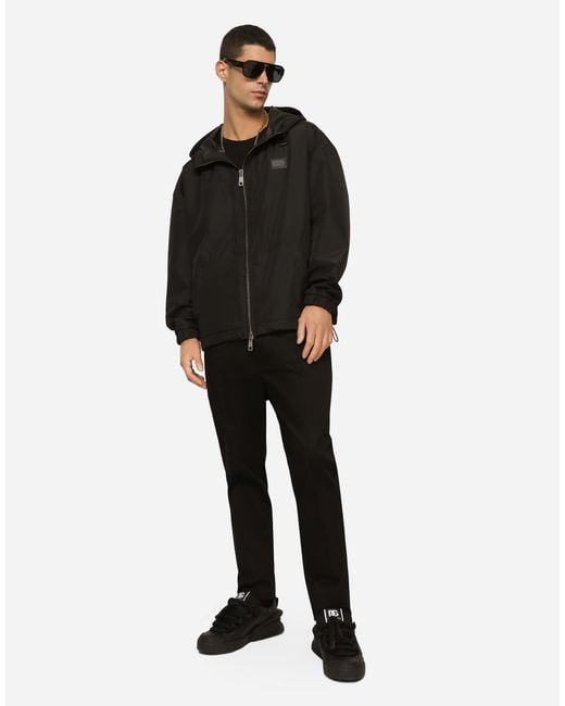 Dolce & Gabbana Black Nylon Jacket With Hood And Branded Tag for men