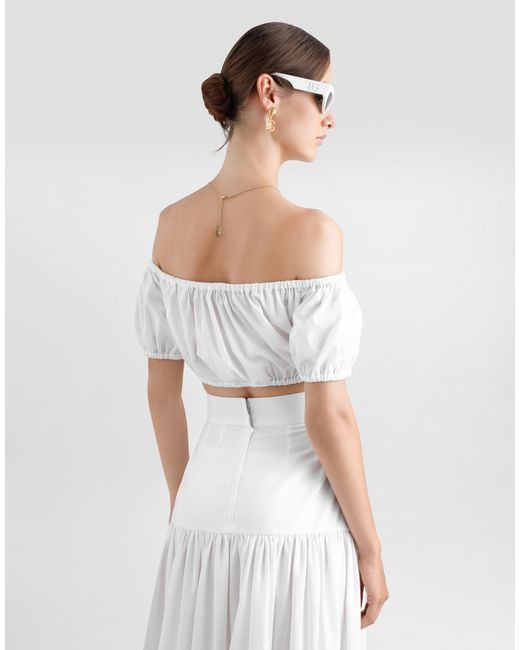 Dolce & Gabbana White Cotton Bardot-Neck Top