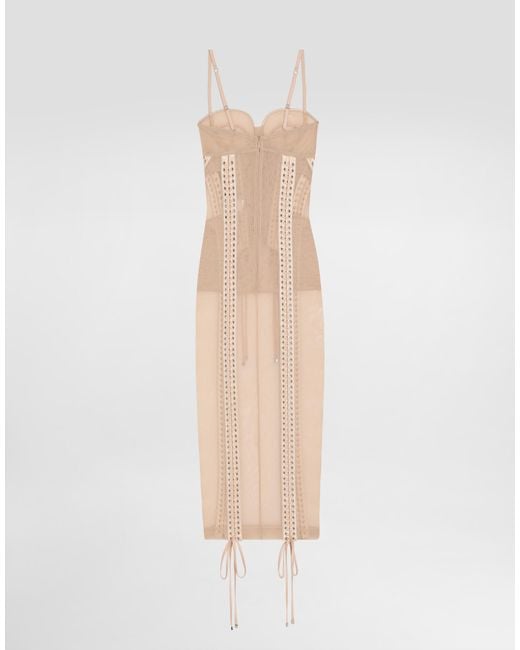 Dolce & Gabbana Light Tulle Calf-Length Slip Dress With Corset Details White