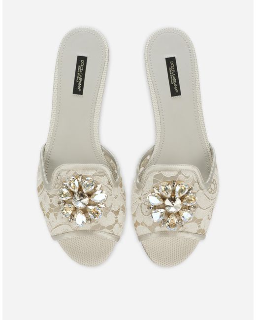 Dolce & Gabbana レインボー スライドシューズ レース ブローチ Natural