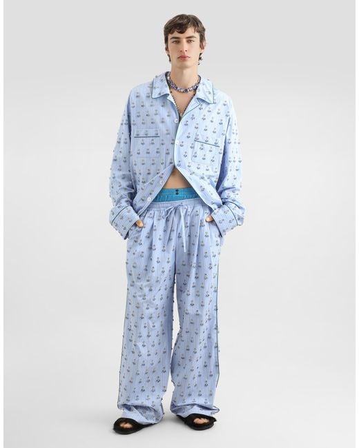Dolce & Gabbana Blue Vanity Trousers With Embroidery for men