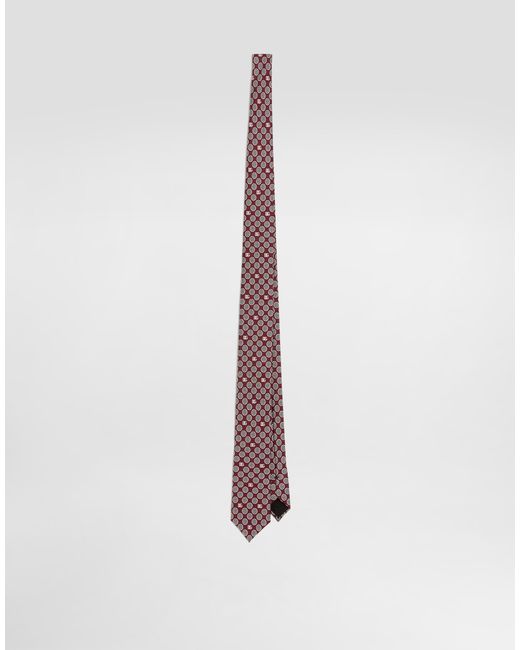 Dolce & Gabbana White Martini Tie With Jacquard Micro-Designs And Logo for men