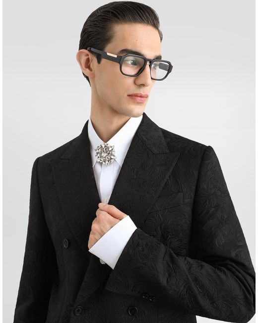 Dolce & Gabbana Black Sicilia Light Double-Breasted Brocade Jacket for men