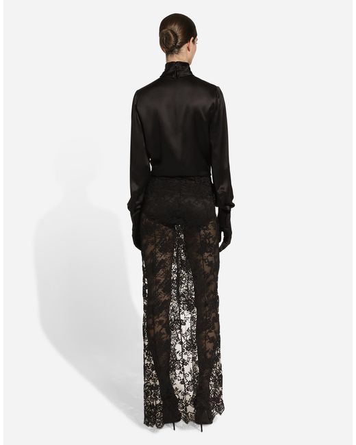 Dolce & Gabbana Black High-Neck Silk Satin Blouse