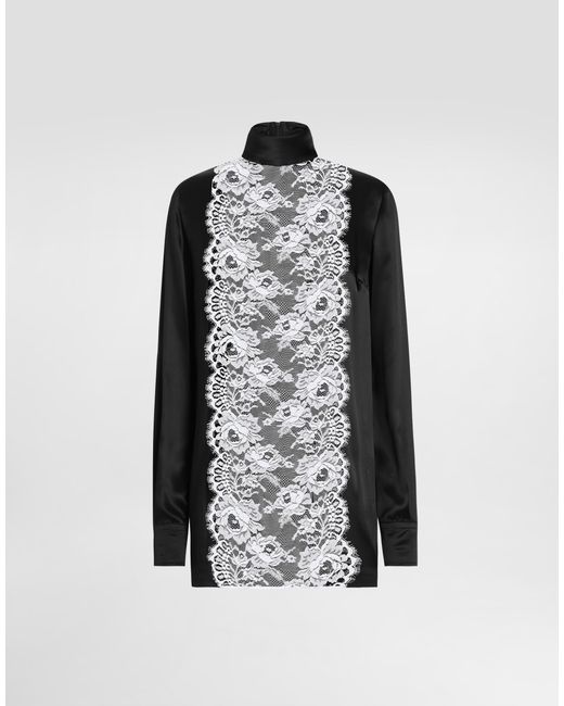 Dolce & Gabbana Black Satin Sack Top With Lace Shirt Front