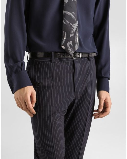 Dolce & Gabbana Blue Wool Pinstripe Trousers for men