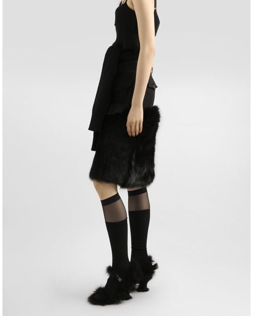 Dolce & Gabbana Black Midi Skirt With Fur