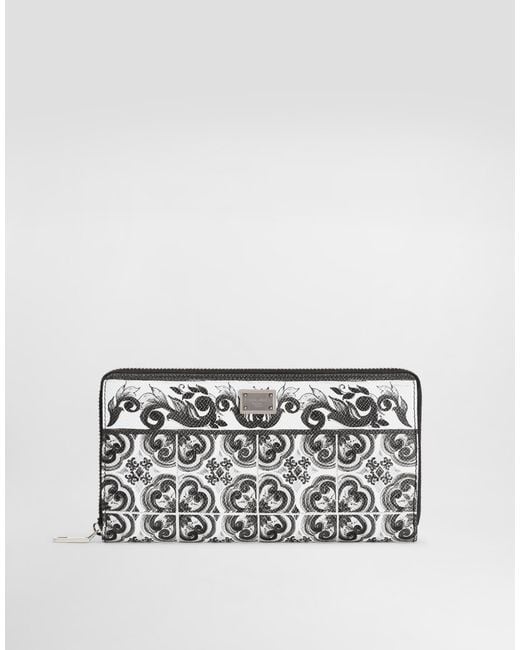 Dolce & Gabbana White Majolica-Print Calfskin Wallet for men