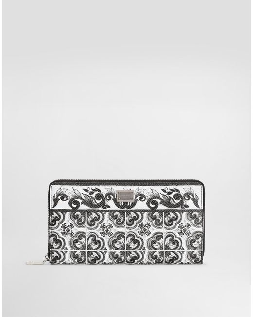Dolce & Gabbana White Majolica-Print Calfskin Wallet for men