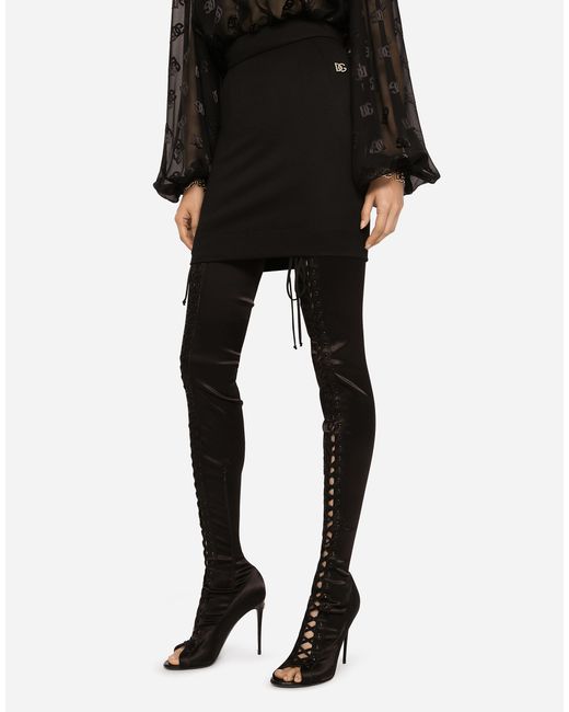 Dolce & Gabbana Black Milano Rib Miniskirt With Dg Logo
