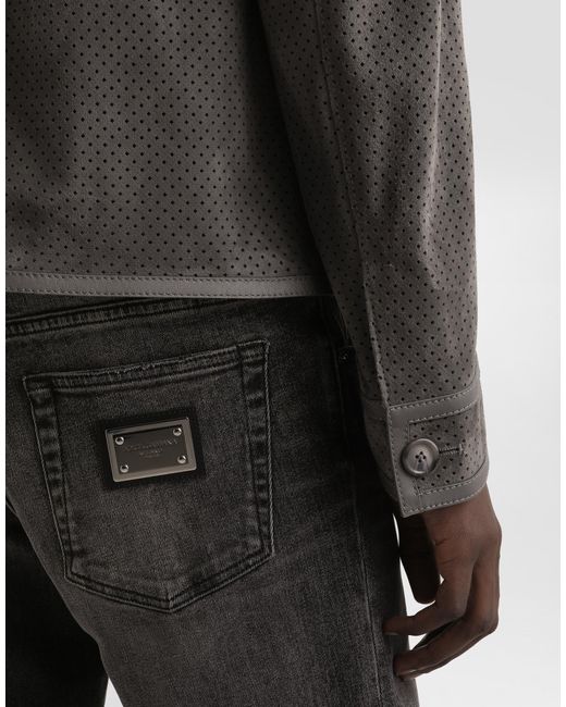 Dolce & Gabbana Gray Perforated Lambskin Jacket for men
