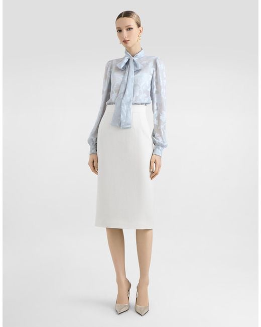 Dolce & Gabbana Blue Floral Fil Coupé Jacquard Chiffon Shirt
