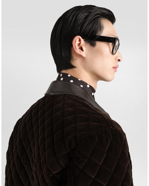 Dolce & Gabbana Black Quilted Velvet Bomber Jacket for men