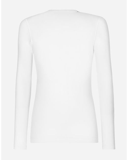 Dolce & Gabbana White Fine-Rib Cotton Granddad-Neck T-Shirt for men