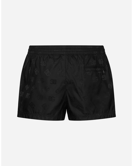 Dolce & Gabbana Black Short Swim Trunks With Jacquard Dg Monogram for men