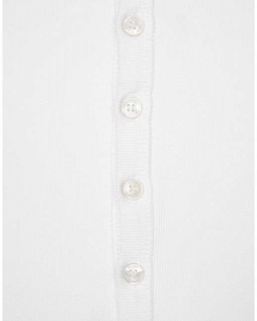 Dolce & Gabbana White Fine-Rib Cotton Granddad-Neck T-Shirt for men