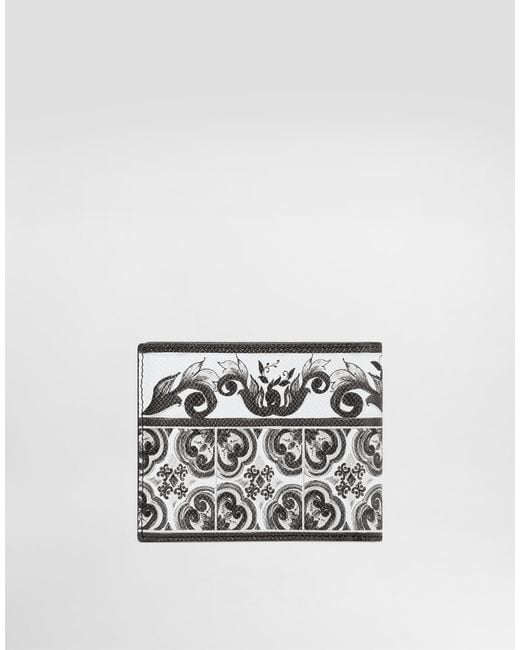 Dolce & Gabbana White Majolica-Print Calfskin Wallet for men