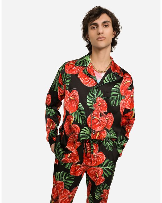 Pantalones de pijama en seda con estampado DG por toda la superficie Dolce & Gabbana de Seda de color Rojo para hombre Hombre Ropa de Ropa para dormir de 