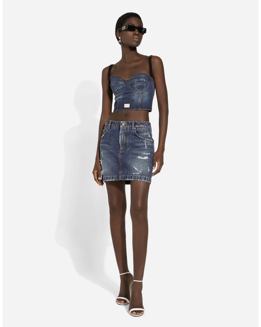 Dolce & Gabbana Blue Distressed Denim Miniskirt