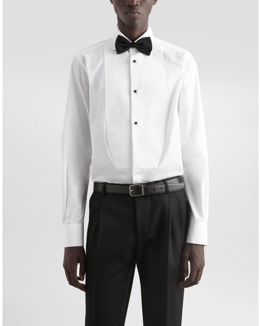 Dolce & Gabbana White Cotton Poplin Tuxedo Shirt for men
