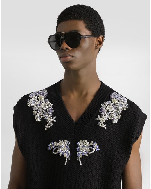 Dolce & Gabbana Black Cable-Knit Wool Vest for men