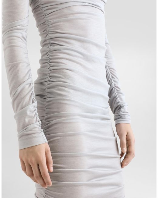 Dolce & Gabbana Gray Draped Wool Jersey Calf-Length Dress
