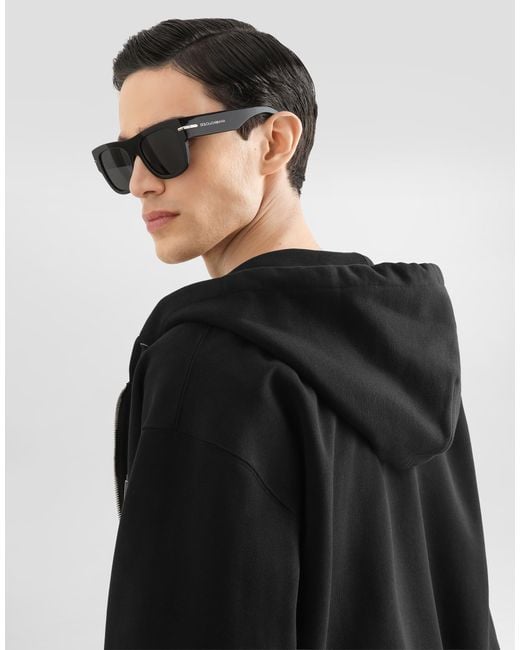 Dolce & Gabbana Black Cotton Hooded Sweatshirt With Logo Plate for men