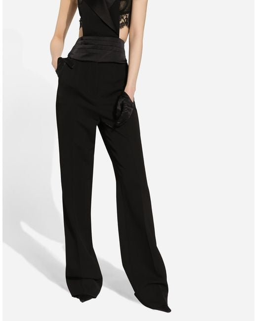 Dolce & Gabbana High-Waisted Wool Gabardine Tuxedo Pants in