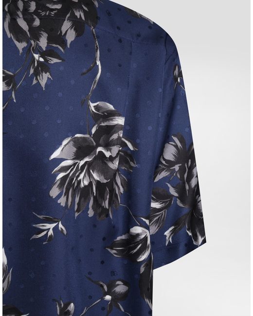 Dolce & Gabbana Blue Peony-Print Hawaii Twill Shirt for men