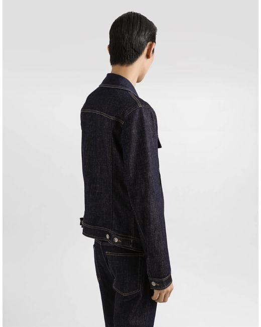 Dolce & Gabbana Blue Cotton Denim Jacket With Patch for men