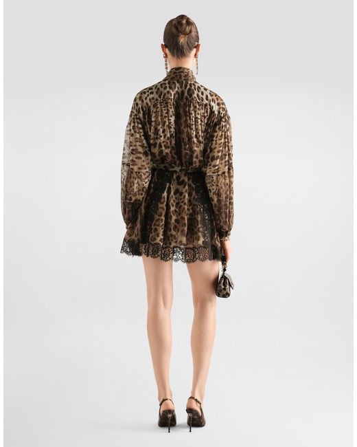 Dolce & Gabbana Brown Leo- Silk Chiffon Shirt