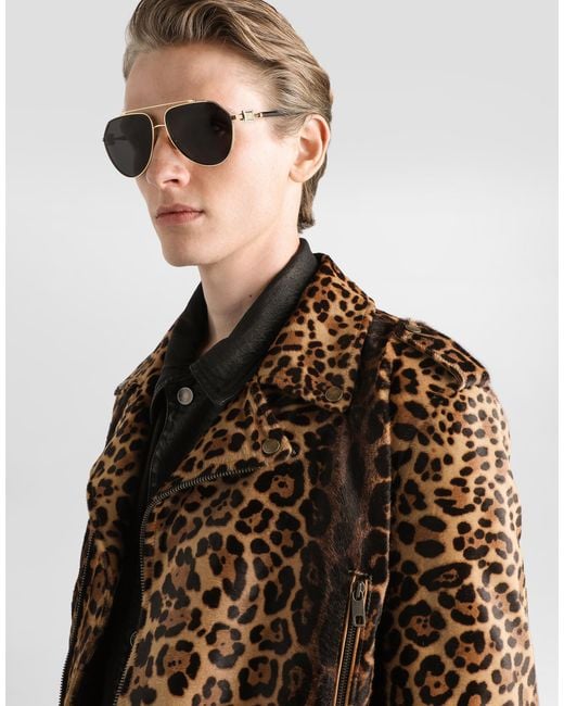 Dolce & Gabbana Brown Calfskin Biker Jacket for men