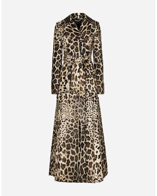 Dolce & Gabbana White Double-Breasted Leopard-Print Goatskin Coat With Belt
