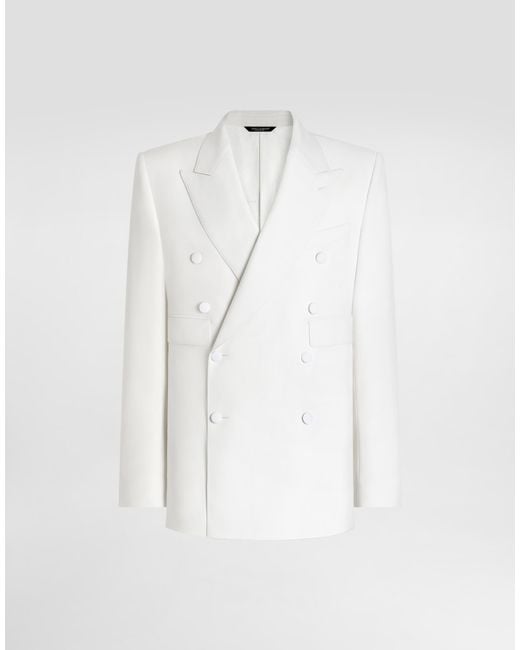 Dolce & Gabbana White Double-Breasted Sicilia Virgin Wool Jacket for men