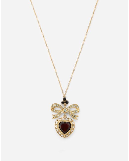 Dolce & Gabbana White Devotion Pendant 18 Carat, Garnet And Sapphires