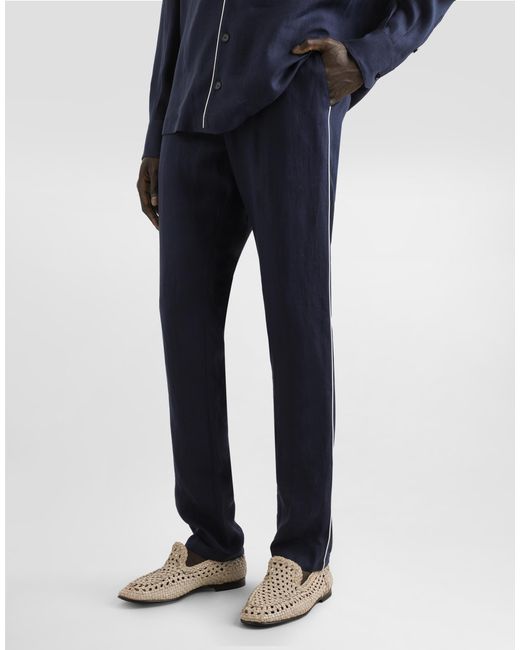 Dolce & Gabbana Blue Linen Pajama Pants for men