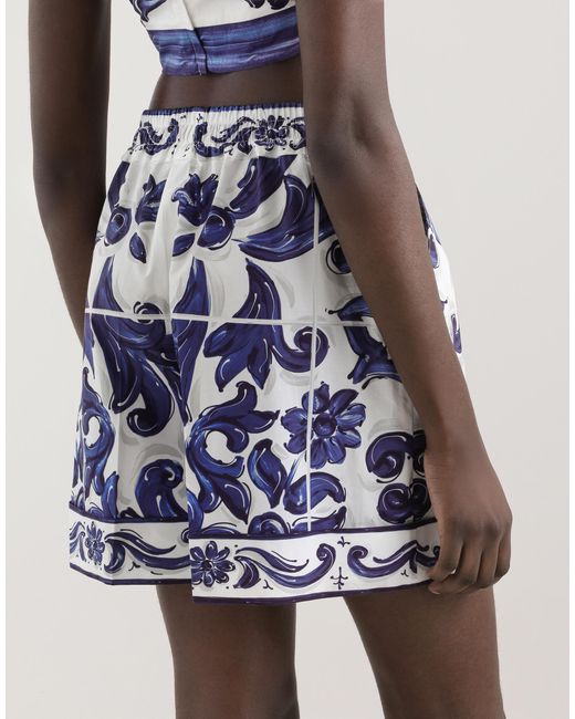 Dolce & Gabbana Blue Dg Exclusive Majolica- Poplin Shorts