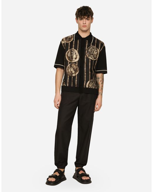 Dolce & Gabbana Black Linen And Cotton Jogging Pants With Logo Label for men