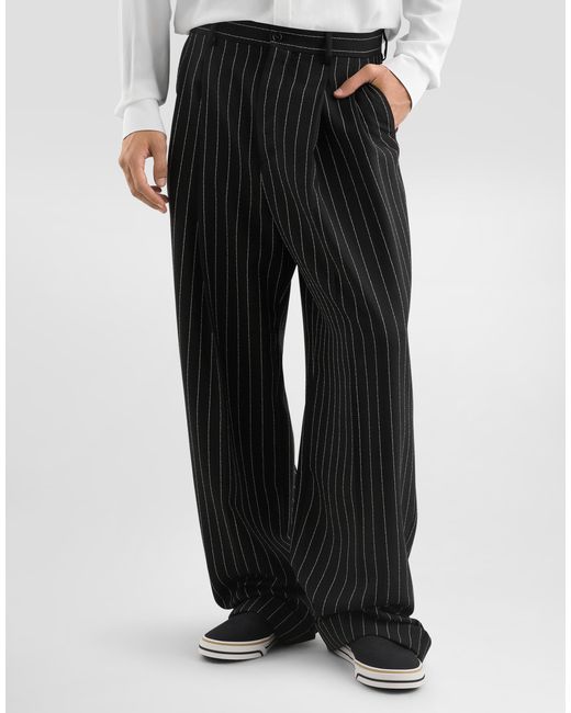 Dolce & Gabbana Black Chalk-Stripe Wool Trousers for men