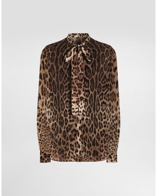 Dolce & Gabbana Brown Leo- Georgette Shirt