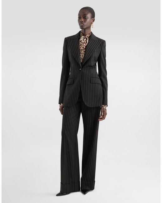 Dolce & Gabbana Black Single-Breasted Pinstripe Wool Jacket